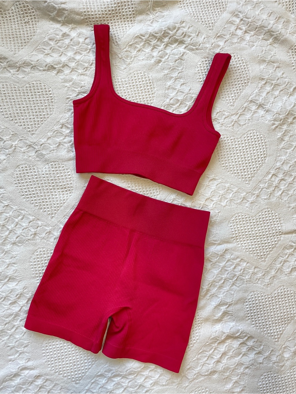 Ribbed Two-Piece Shorts Sports Bra Set - Size S